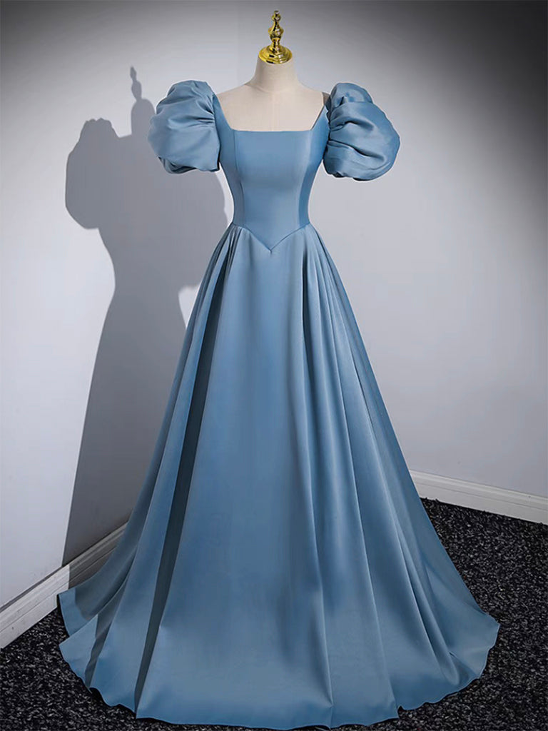 A-Line Satin Blue Long Prom Dress, Blue Long Formal Dress shdress A-Line Satin Blue Long Prom Dress, Blue Long Formal Dress shdress