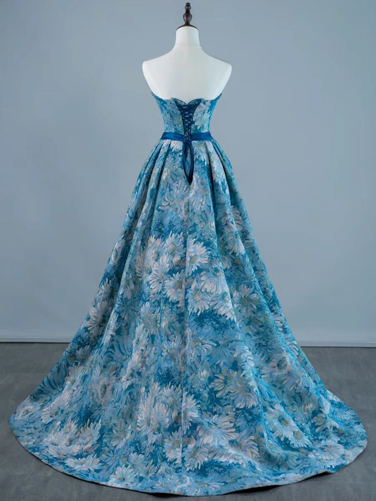 
                  
                    A-Line Satin Blue Long Prom Dress, Blue Long Formal Dress
                  
                