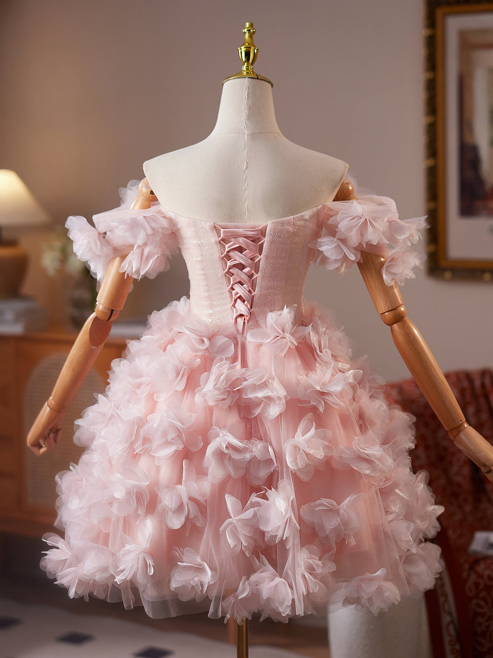 tulle prom & homecoming dresses A-Line Beads Pink Short Dress, Pink Dress – shdress Pretty High Low Party Ball Gown Prom Dress skirtsdresses Quantity:6 Per Package