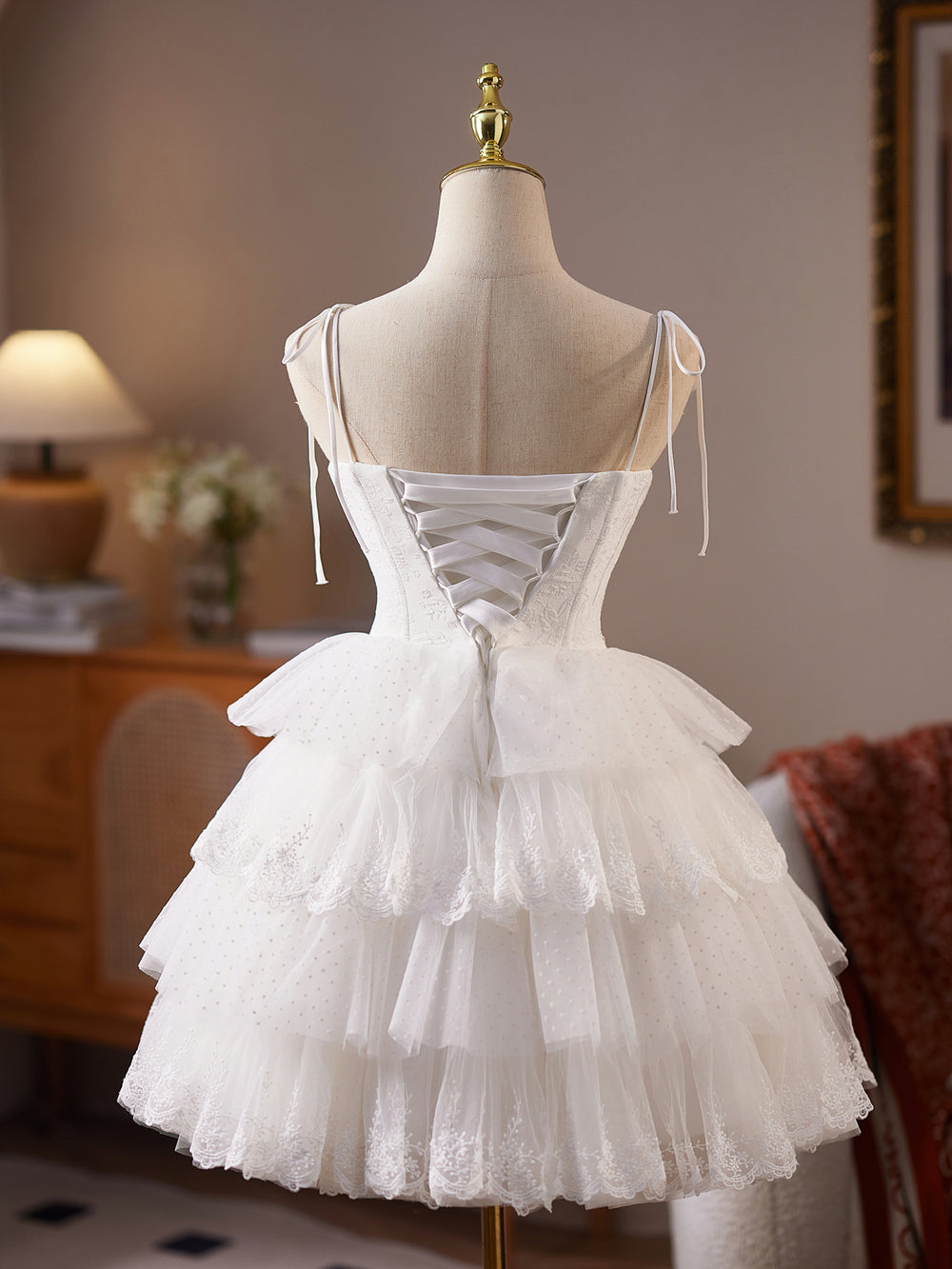 white short prom dress Mini Sweetheart Neck Tulle Lace White Short Prom Dress, White Homecomi –  shdress