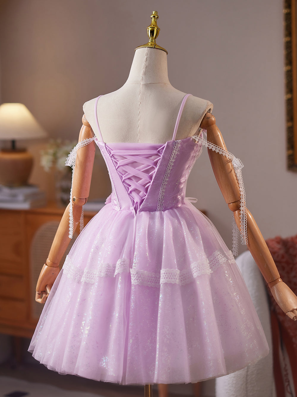 A-Line Tulle Lace Purple Short Prom Dress, Purple Homecoming Dress – shdress