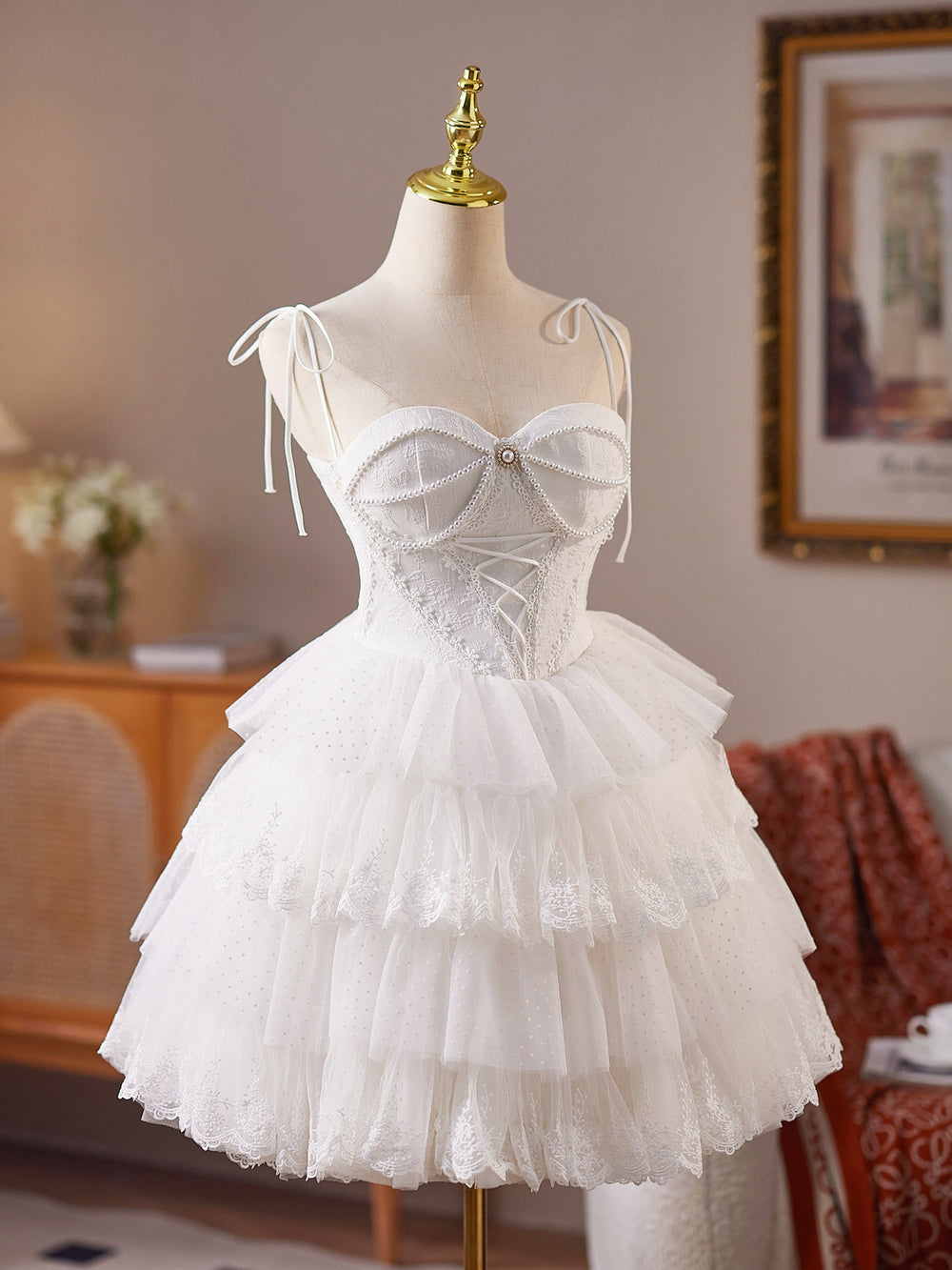 sweetheart neckline short white dress Lace Short Dress with Sweetheart Neckline 48689