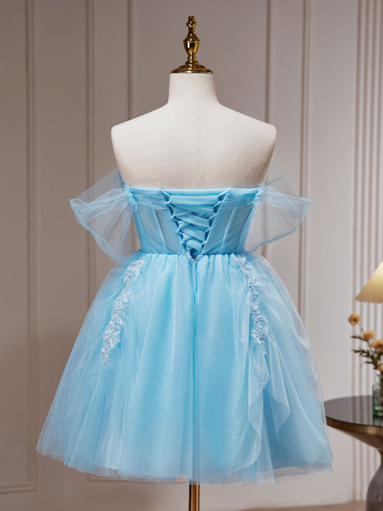 
                  
                    Blue A-line Tulle Short Prom Dress, Blue Homecoming Dress
                  
                