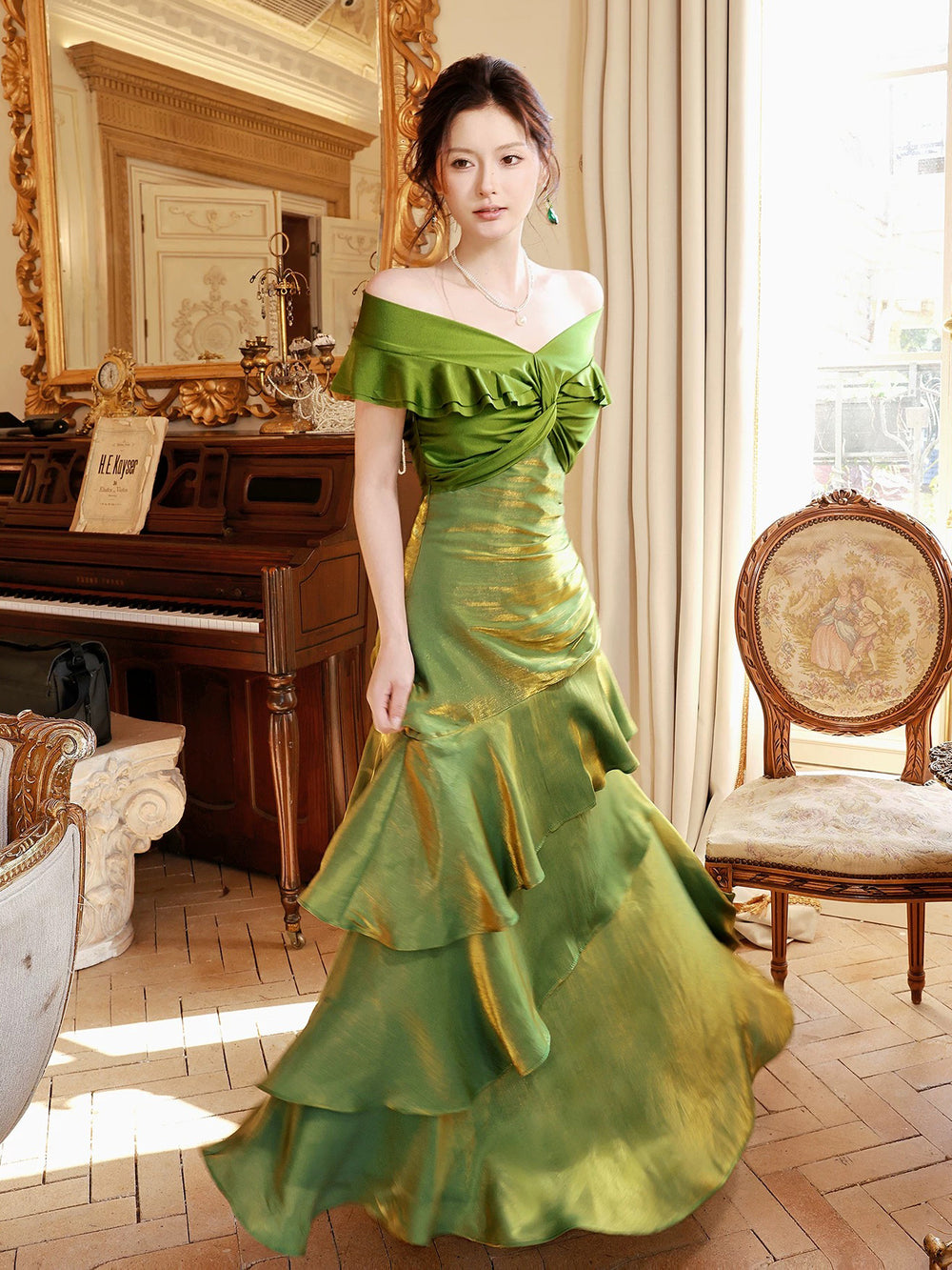 green off the shoulder mermaid dress Silk Floor Length Prom – shdress luxury dress shoes Jovani 46034 evening party or any Color:Burnt Brown