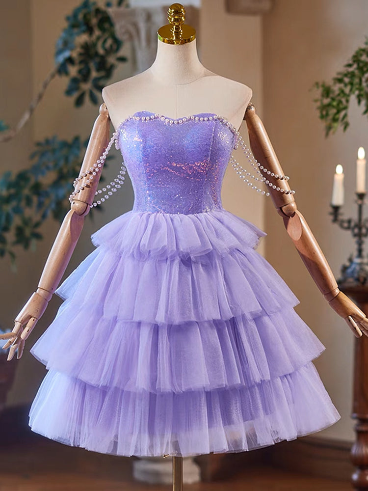 A-Line Sweetheart Neck Purple Short Prom Dress, Purple Homecoming Dres shdress A-Line Sweetheart Neck Purple Short Prom Dress, Purple Homecoming Dres shdress
