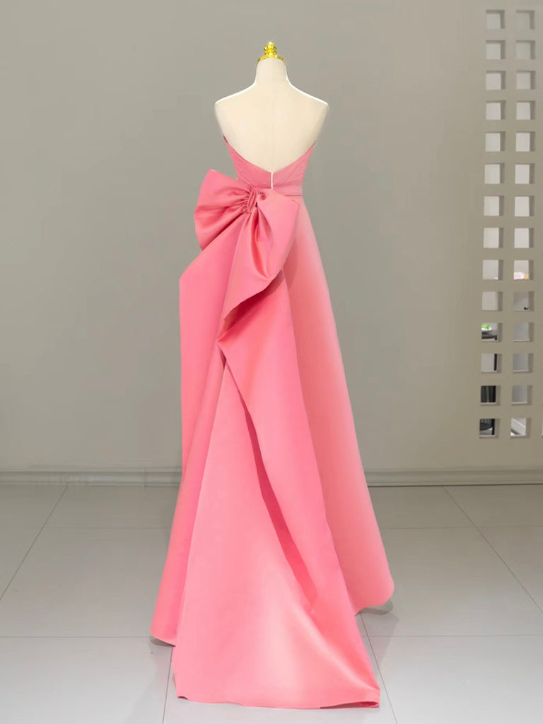 A-Line Sweetheart Neck Satin Pink Long Prom Dress, Pink Long Formal Dr