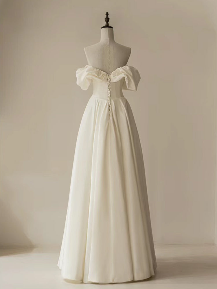 ivory prom dress Pretty Chiffon Long Beading A-line Dresses For Teens Do not know where to get a perfect dress for your event Simple Off Shoulder Satin ivory
