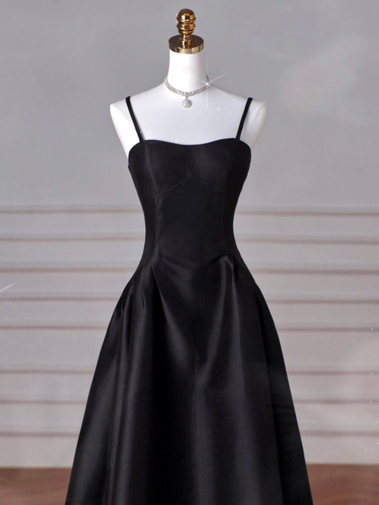 A-Line Satin Black Long Prom Dress, Black Long Evening Dress shdress A-Line Satin Black Long Prom Dress, Black Long Evening Dress shdress