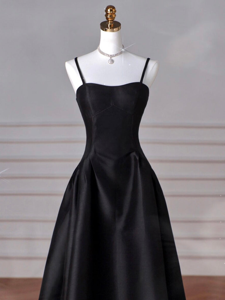 A-Line Sweetheart Neck Satin Black Long Prom Dress, Black Long Formal shdress A-Line Sweetheart Neck Satin Black Long Prom Dress, Black Long Formal shdress