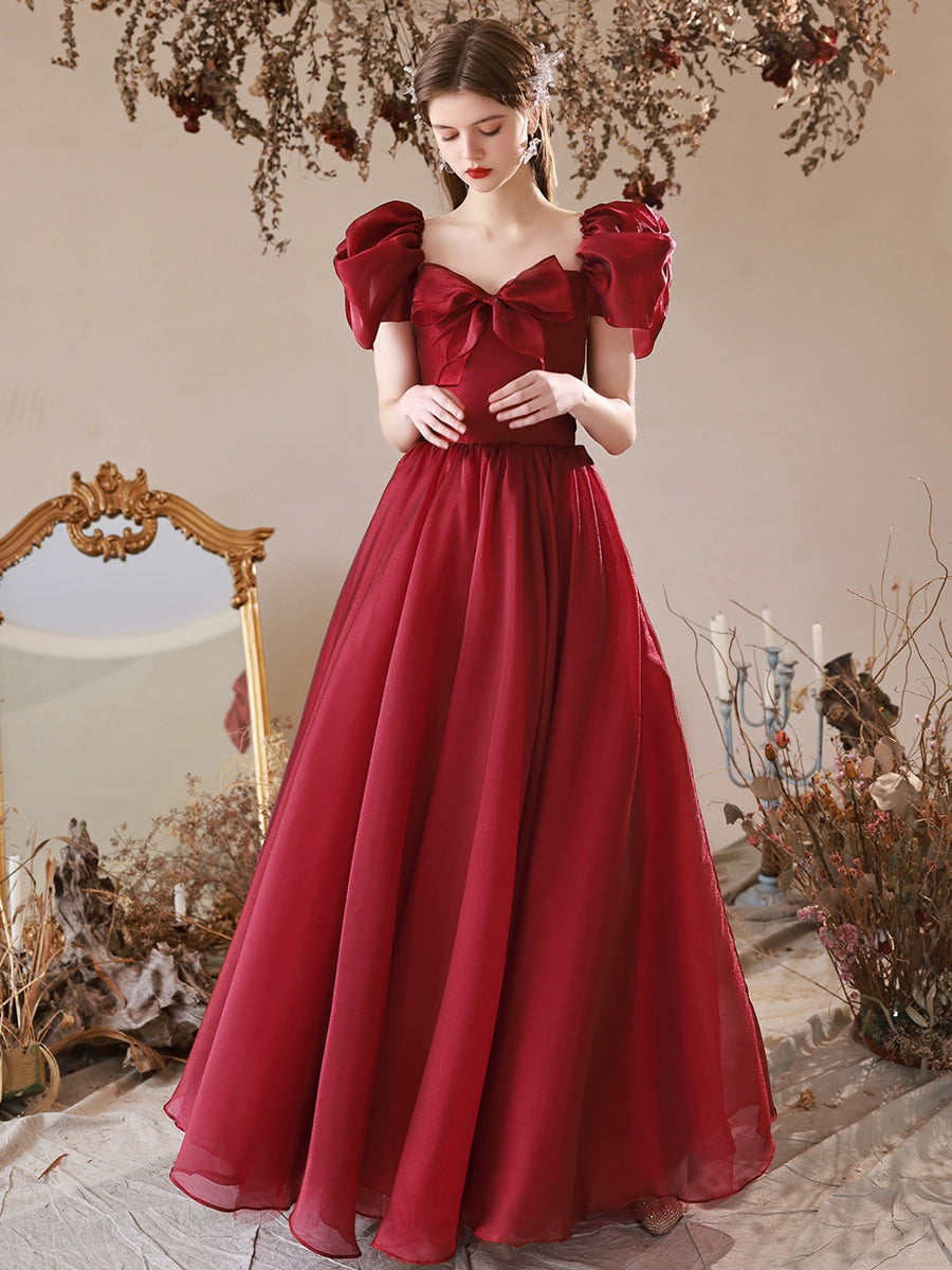 Unique burgundy lace long prom gown, bugrundy evening dress – shdress