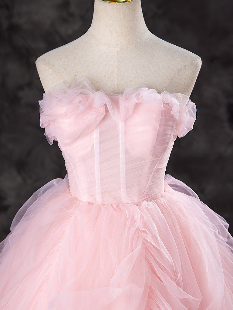 A Line Pink Long Formal Dress Tulle Evening Dresses