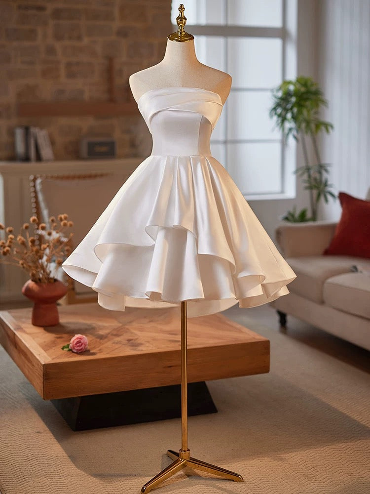 Simple Satin White Short Prom Dress, White Homecoming Dress