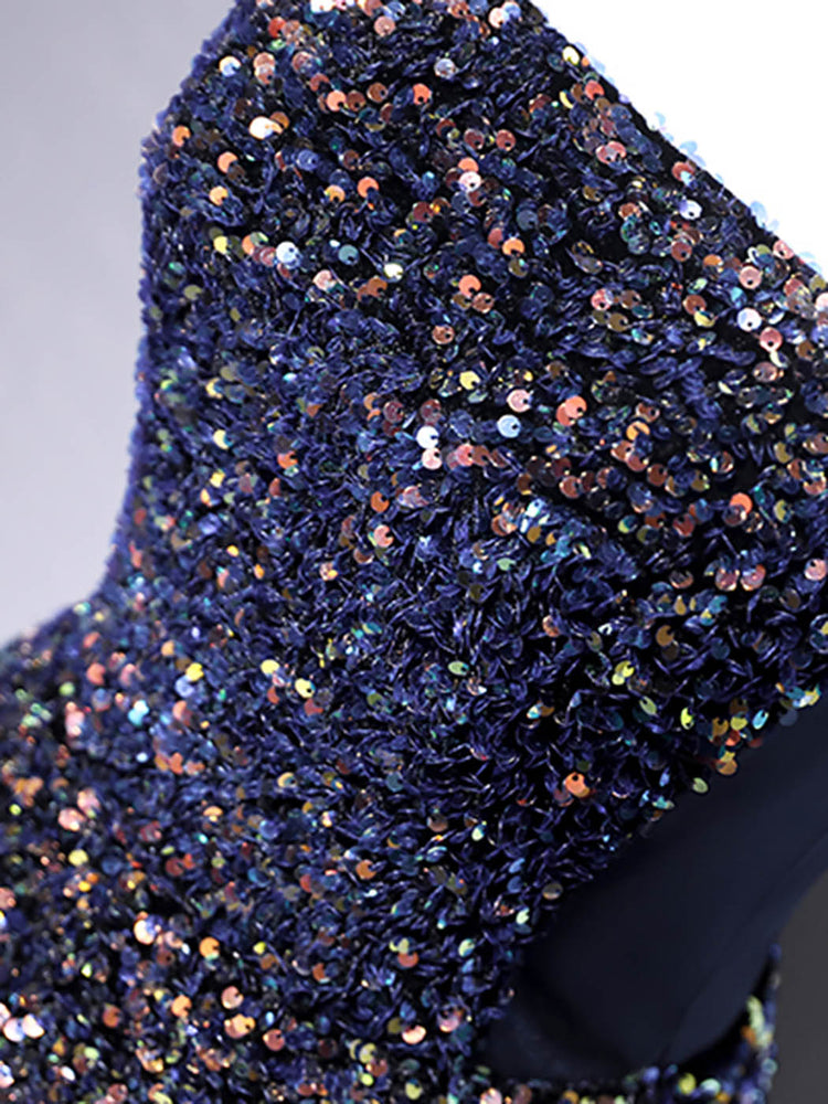 Dark Blue A-Line Sequin Lace Short Prom Dress, Cute Blue Homecoming Dr shdress Dark Blue A-Line Sequin Lace Short Prom Dress, Cute Blue Homecoming Dr shdress