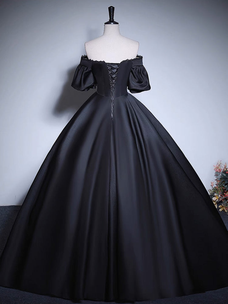 
                  
                    Black A-Line Satin Long Prom Dress, Black Satin Long Formal Dress
                  
                