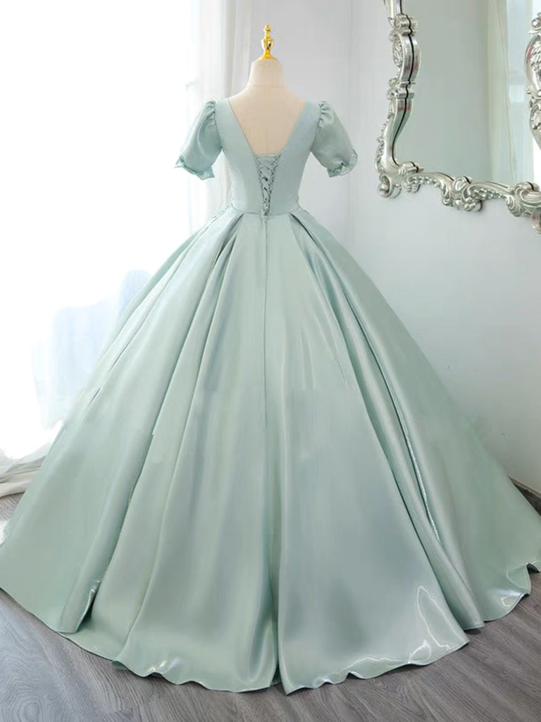 Green Satin Long Prom Dress, Green Satin Lon Formal Dress