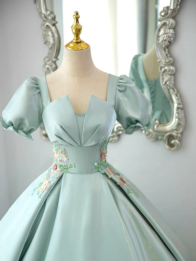 Green Satin Long Prom Dress, Green Satin Lon Formal Dress