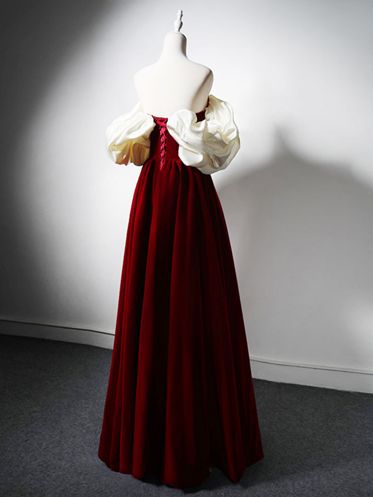 A-Line Velvet Burgundy Long Prom Dress, Burgundy Long Formal Dress shdress A-Line Velvet Burgundy Long Prom Dress, Burgundy Long Formal Dress shdress