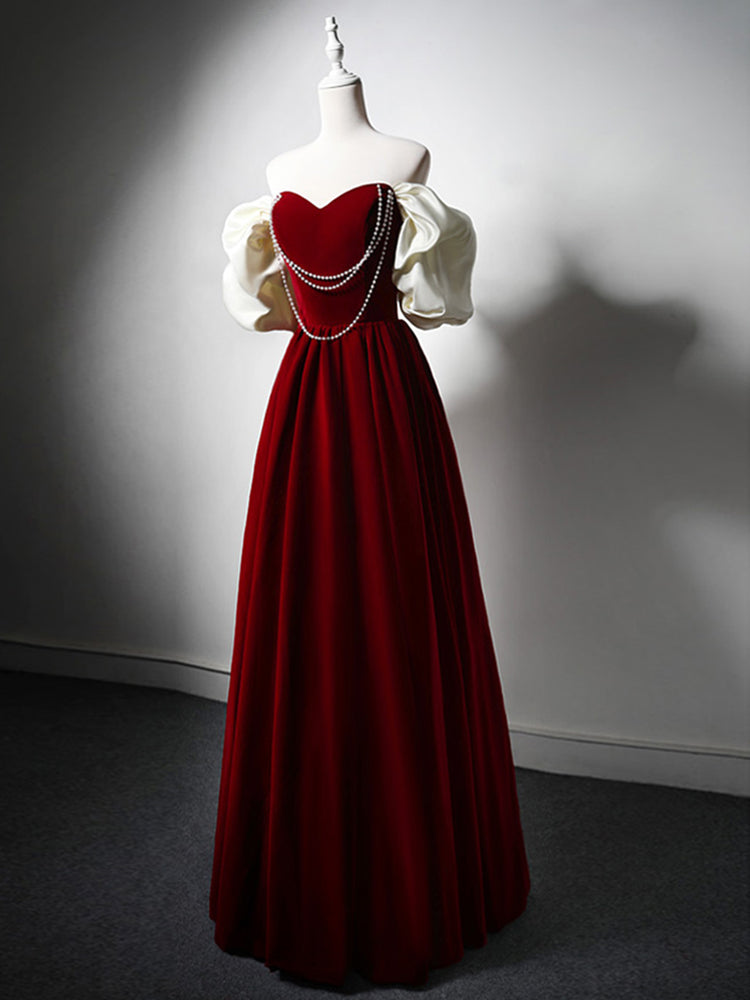 
                  
                    A-Line Velvet Burgundy Long Prom Dress, Burgundy Long Formal Dress
                  
                