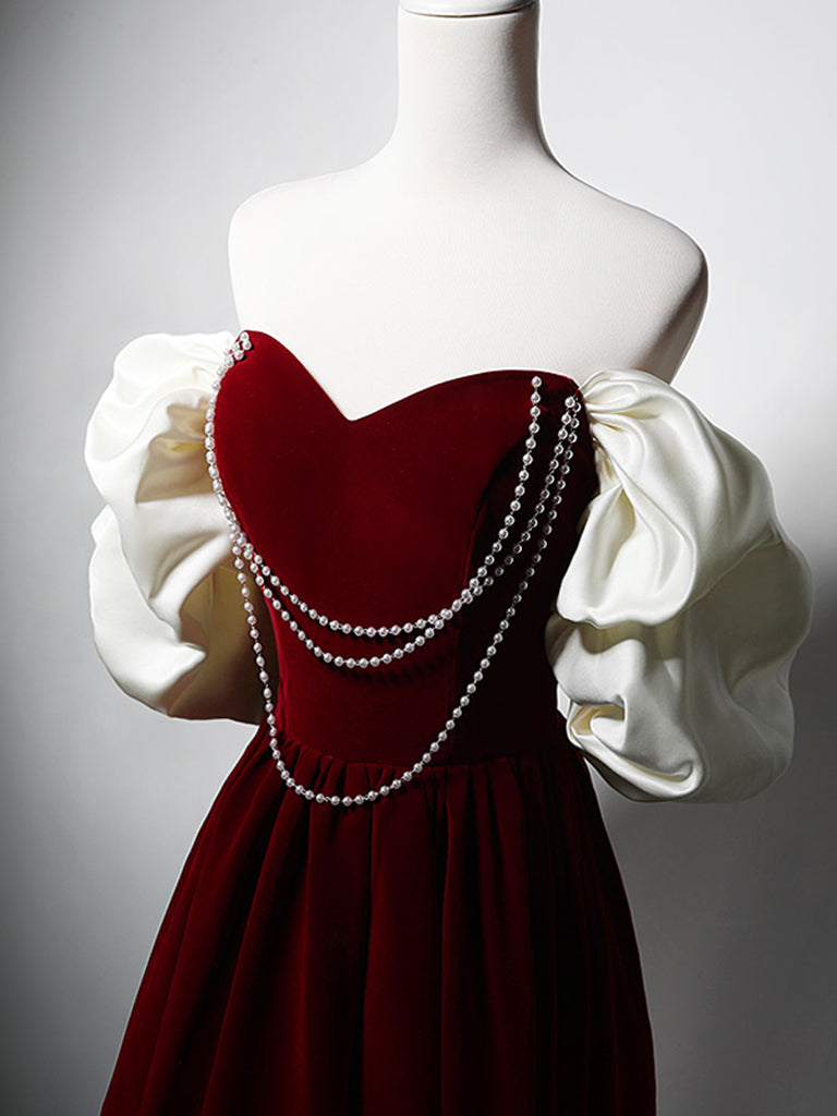 
                  
                    A-Line Velvet Burgundy Long Prom Dress, Burgundy Long Formal Dress
                  
                