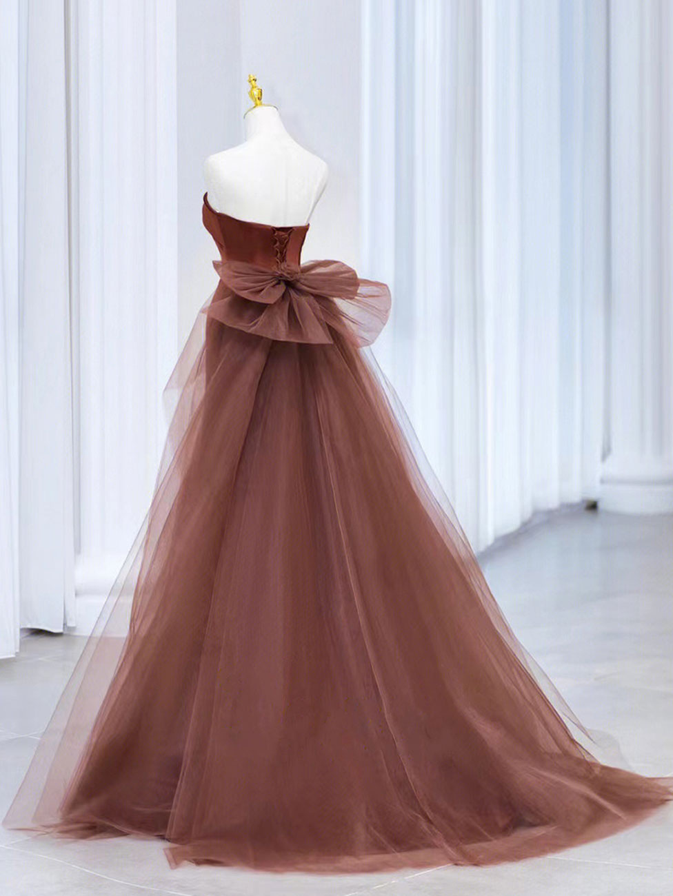 Brown Mermaid Satin Tulle Long Prom Dress, Brown Long Evening Dress shdress Brown Mermaid Satin Tulle Long Prom Dress, Brown Long Evening Dress shdress