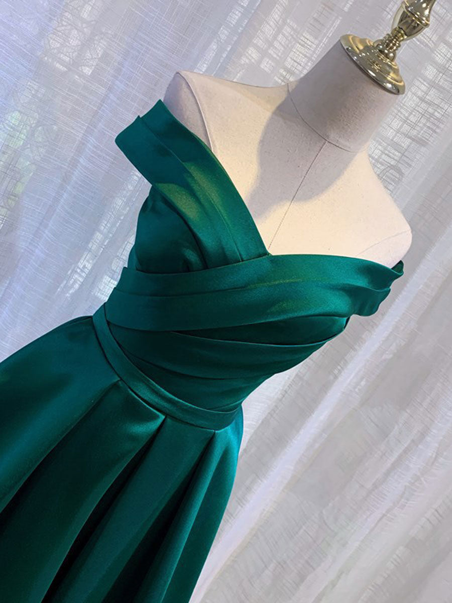 A-Line Off Shoulder Satin Green Long Prom Dress, Green Long Formal Dre shdress A-Line Off Shoulder Satin Green Long Prom Dress, Green Long Formal Dre shdress