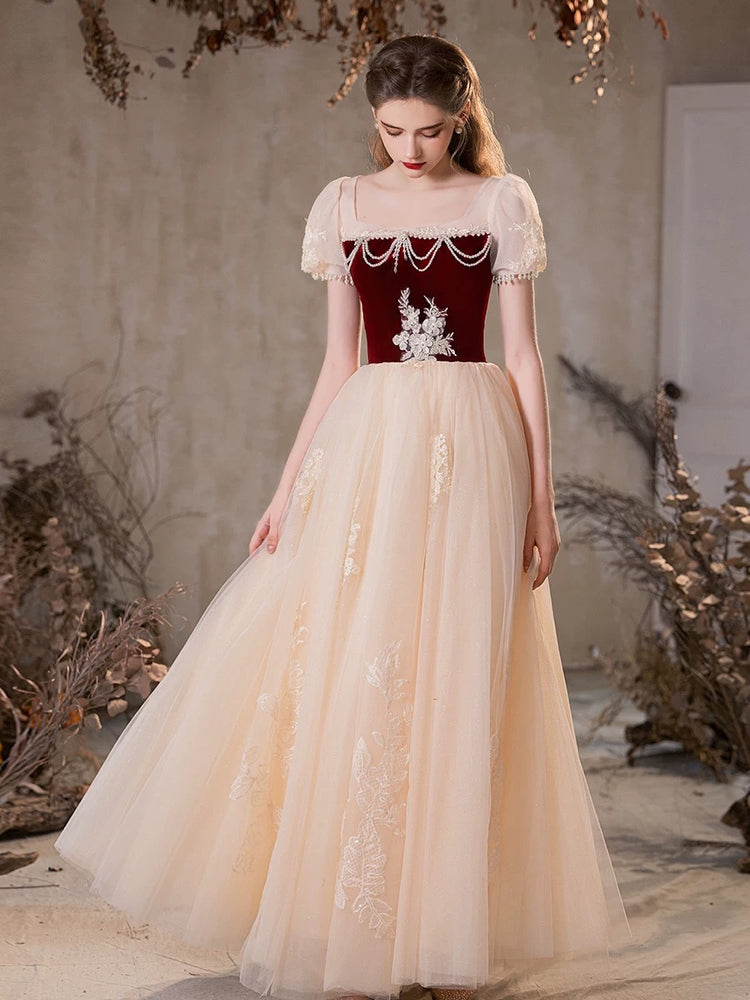 champagne tulle prom dress Off Shoulder Champagne Tulle Long Prom Dresses, Champagne Tulle Formal Lwt Dress