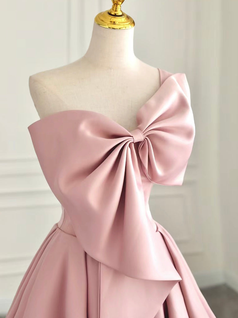 A-Line Satin Pink Long Prom Dress, Pink Long Formal Dress – shdress