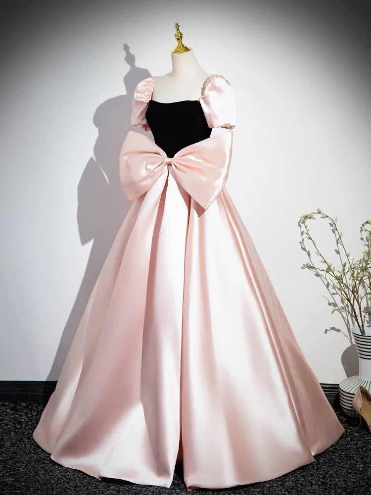 
                  
                    A-Line Puff Sleeves Pink Long Prom Dress, Pink Long Evening Dress
                  
                