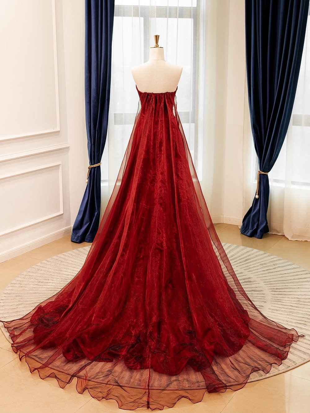 A-Line Organza Burgundy Long Prom Dress, Burgundy Long Evening Dress shdress A-Line Organza Burgundy Long Prom Dress, Burgundy Long Evening Dress shdress