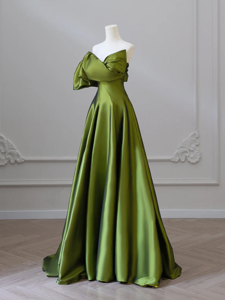 
                  
                    A-Line V Neck Satin Green Long Prom Dress, Green Long Formal Dress
                  
                