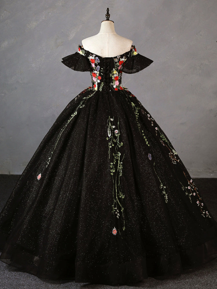 Black Tulle Lace Long Prom Dress, Black Tulle Long Evening Dress