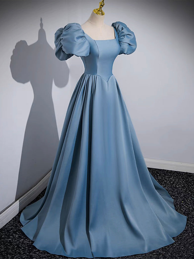 A-Line Satin Blue Long Prom Dress, Blue Long Formal Dress shdress A-Line Satin Blue Long Prom Dress, Blue Long Formal Dress shdress