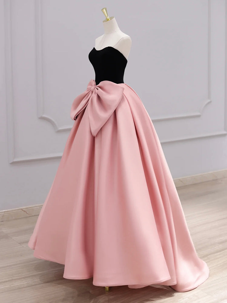 A-Line Sweetheart Neck Satin Pink Long Prom Dress, Pink Long Formal Dr