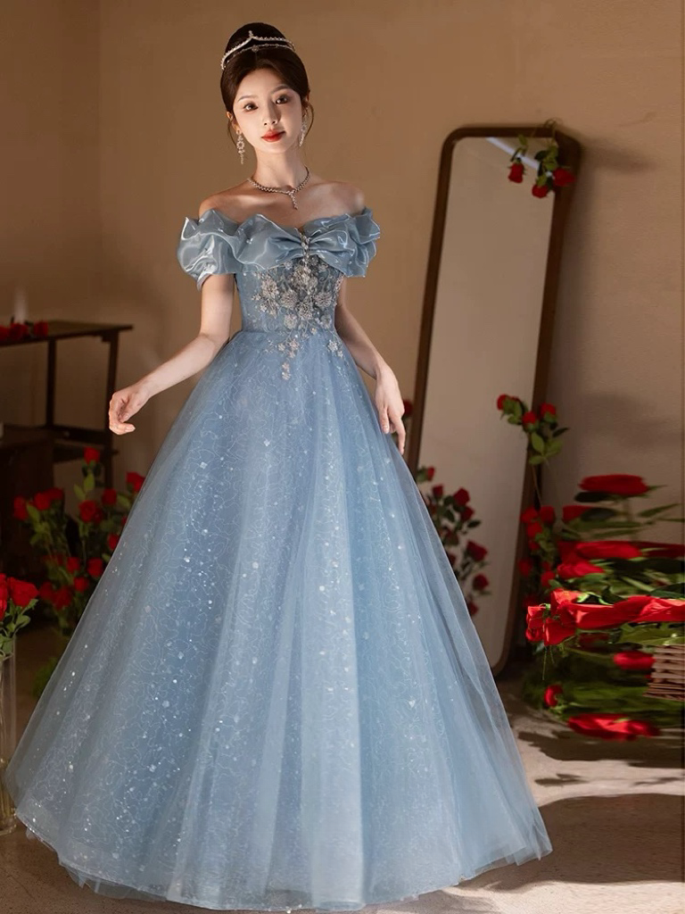 A-Line Sweetheart Neck Tulle Lace Dark Blue Long Prom Dress, Dark Blue shdress A-Line Sweetheart Neck Tulle Lace Dark Blue Long Prom Dress, Dark Blue shdress