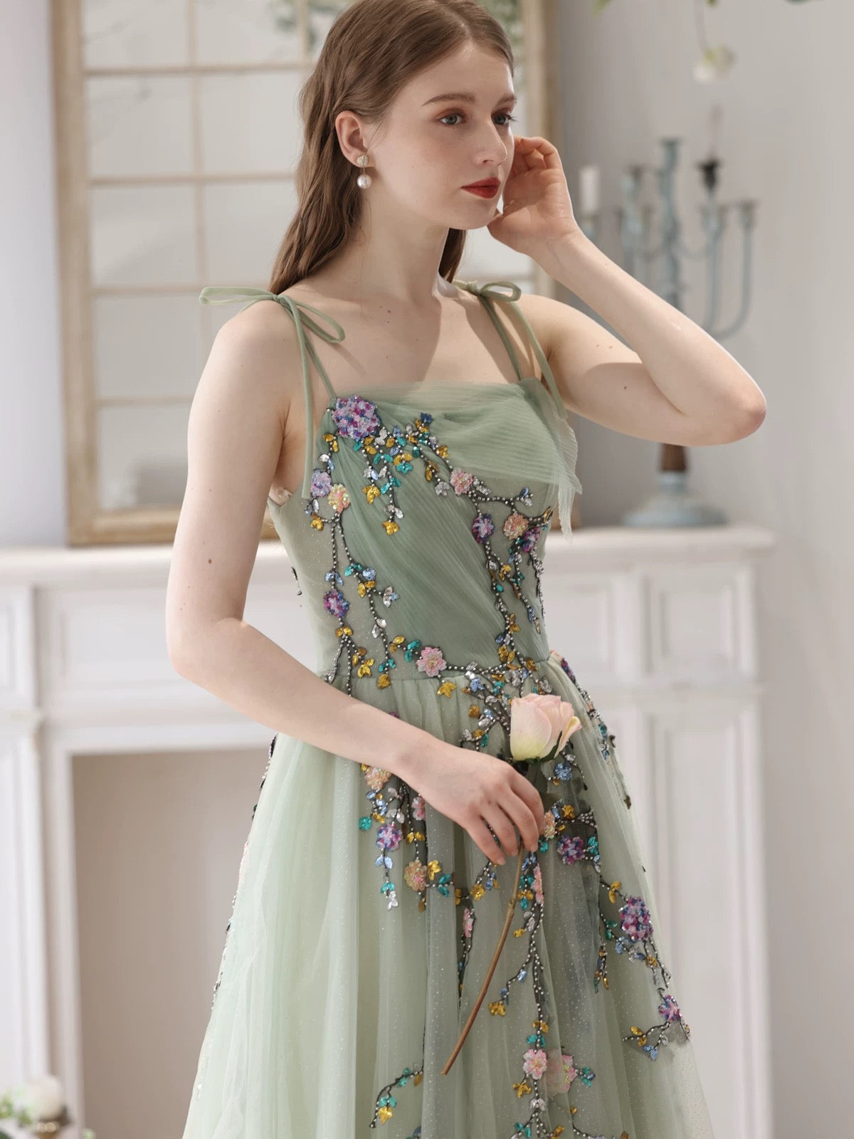 
                  
                    A-Line Tulle Lace Green Long Prom Dress, Green Long Formal Dress
                  
                