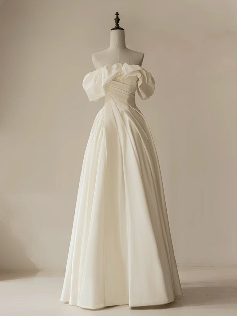 Straps Ivory Satin Straight Neck Ankle Length Custom Prom Dress