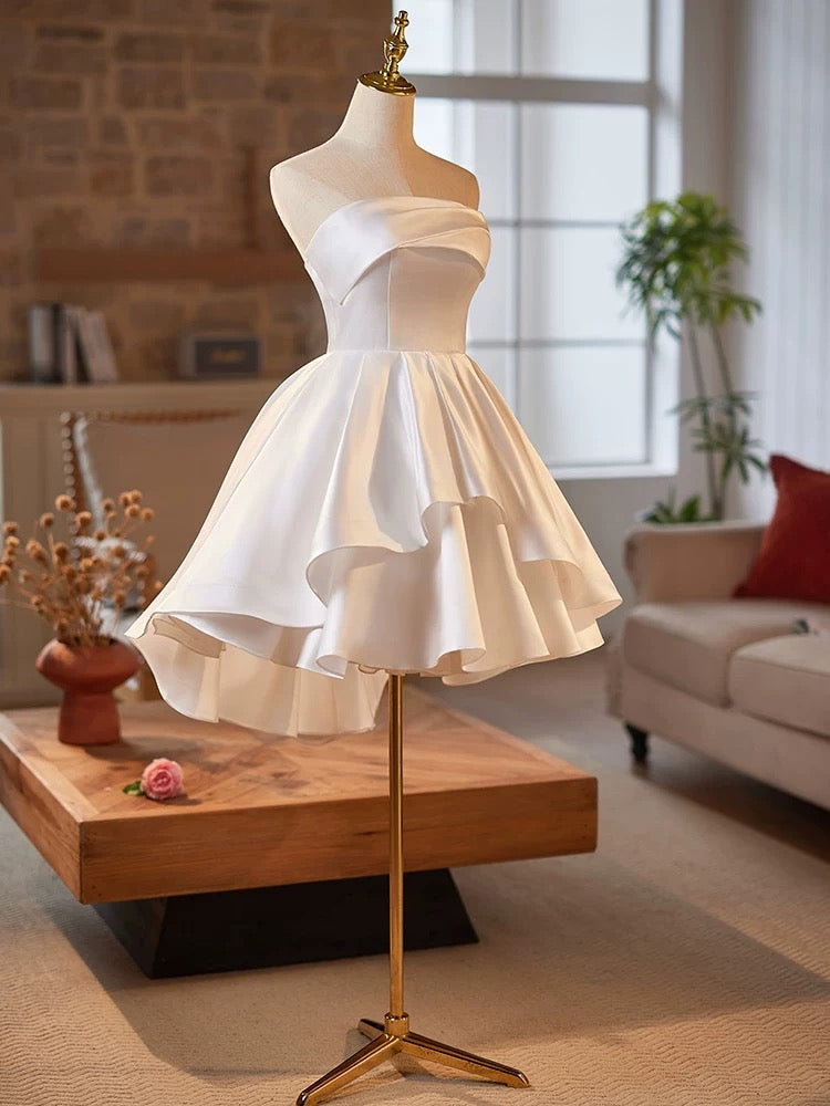 Simple Satin White Short Prom Dress, White Homecoming Dress