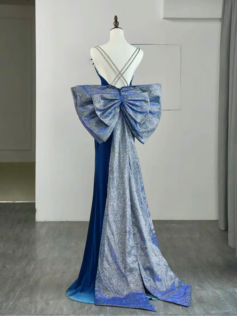 Mermaid Velvet Blue Long Prom Dress, Blue Long Formal Dress shdress Mermaid Velvet Blue Long Prom Dress, Blue Long Formal Dress shdress