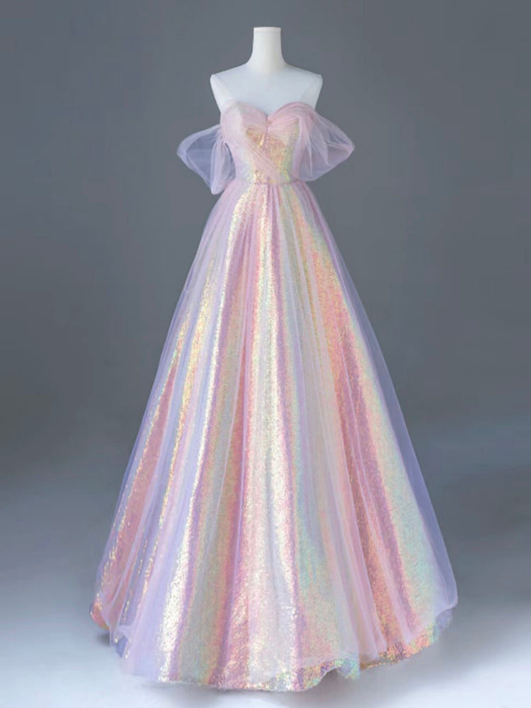 A-Line Tulle Sequin Pink Long Prom Dress, Pink Tulle Long Formal Dress – shdress A-Line Tulle Sequin Pink Long Prom Dress, Pink Tulle Long Formal Dress – shdress