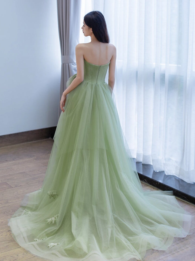 Gray Tulle Lace Applique Long Formal Prom Dress, Gray Evening Dress
