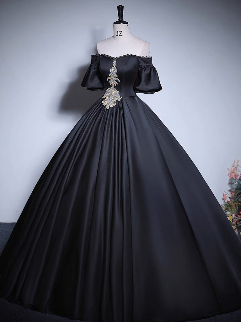 Black A-Line Satin Long Prom Dress, Black Satin Long Formal Dress shdress Black A-Line Satin Long Prom Dress, Black Satin Long Formal Dress shdress