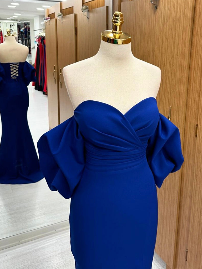 Custom Made A Line V Neck Deep Blue Sleeveless Long Prom Dresses, Deep Blue V Neck Formal Dresses