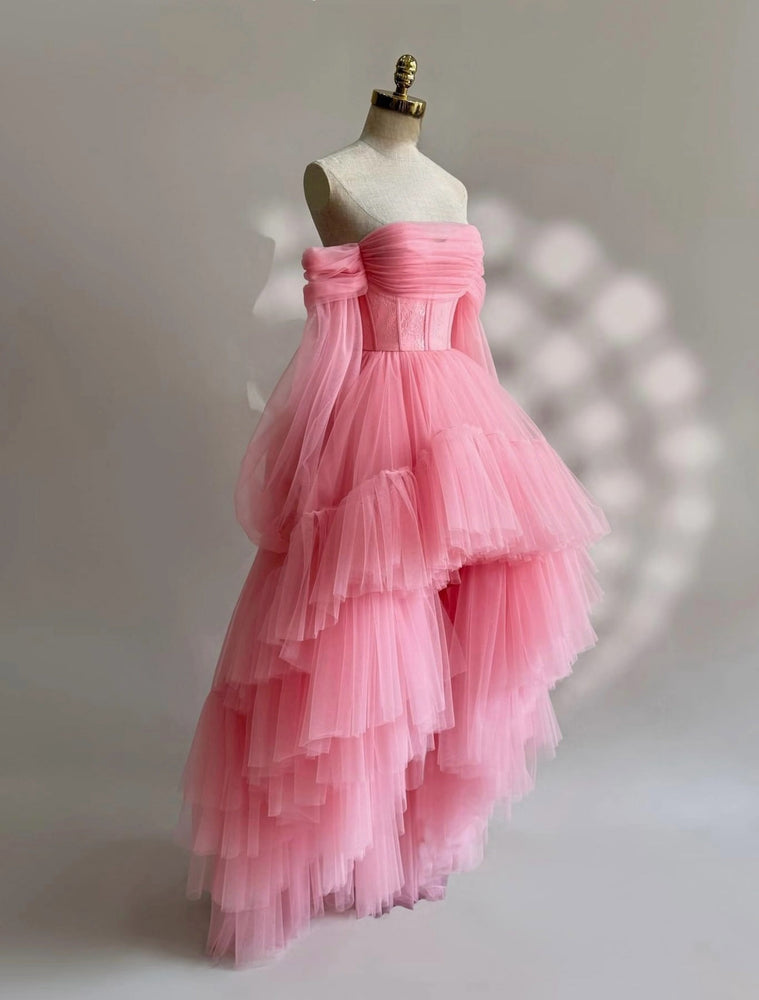 Pink one shoulder beads long prom dress pink evening dress – shdress