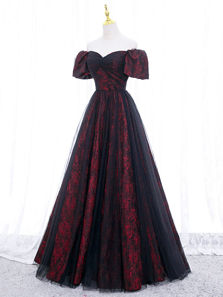 red and black prom dress with sleeves Burgundy and Black Gothic Lolita Prom Dress Ball Gown