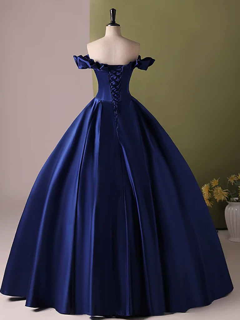 A-Line Off Shoulder Satin Blue Long Prom Dress, Blue Long Formal Dress shdress A-Line Off Shoulder Satin Blue Long Prom Dress, Blue Long Formal Dress shdress