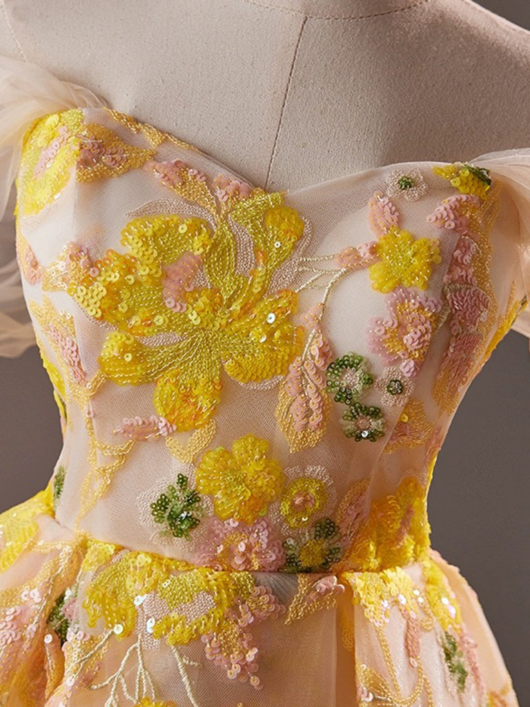 A-Line Off Shoulder Lace Yellow Short Prom Dress, Yellow Homecoming Dr – shdress A-Line Off Shoulder Lace Yellow Short Prom Dress, Yellow Homecoming Dr – shdress