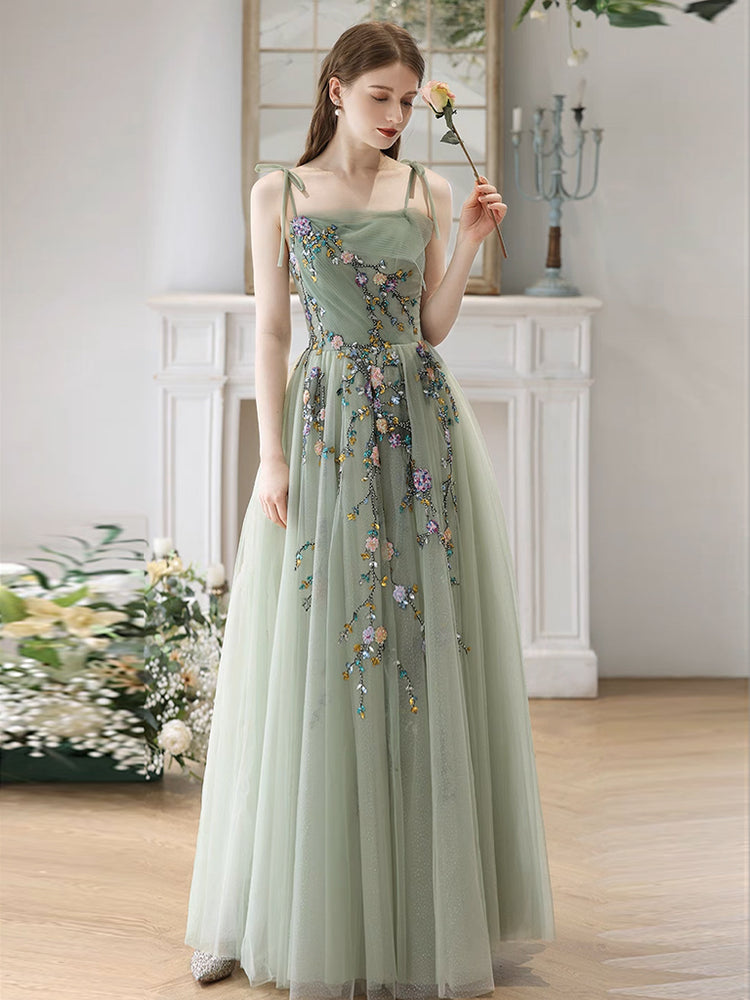 
                  
                    A-Line Tulle Lace Green Long Prom Dress, Green Long Formal Dress
                  
                