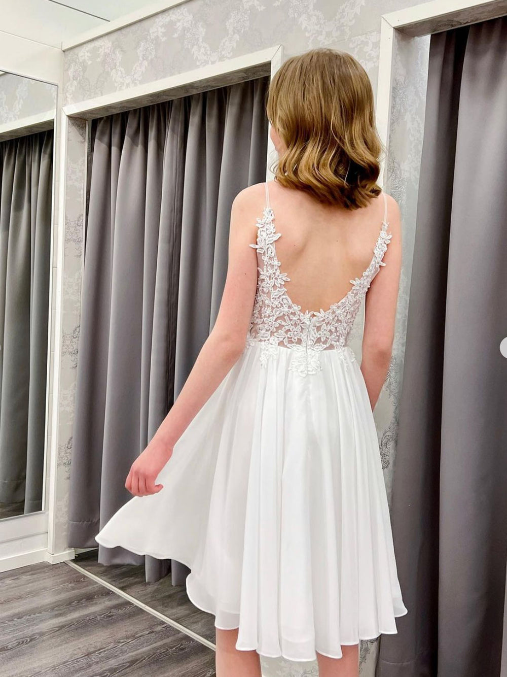 short white chiffon dress Simple white chiffon short prom dress white cute summer dress
