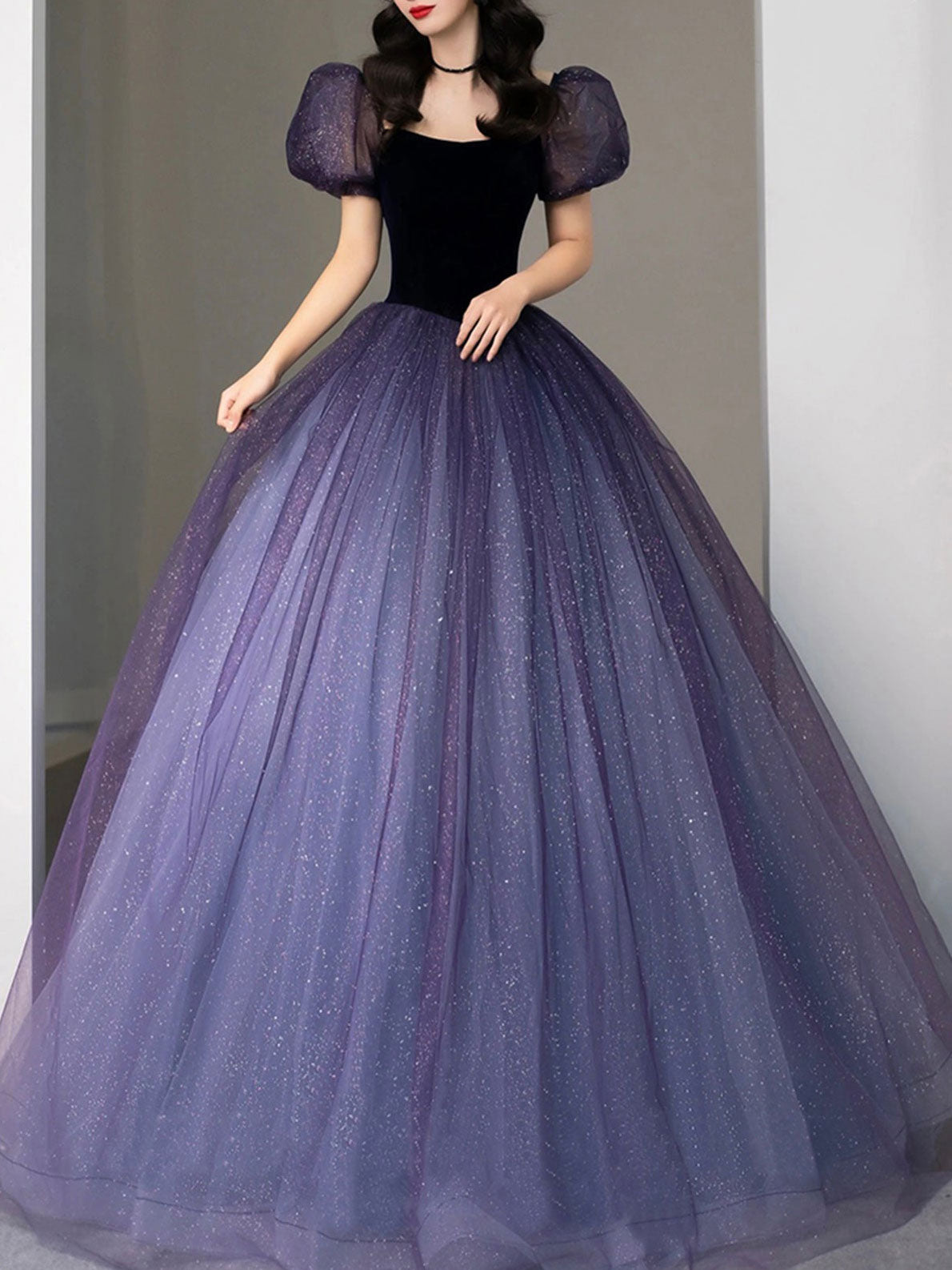 Purple tulle sequin long prom dress, purple evening dress shdress Purple tulle sequin long prom dress, purple evening dress shdress