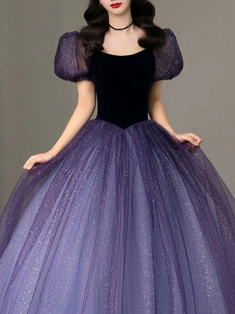 
                  
                    Purple tulle sequin long prom dress, purple evening dress
                  
                